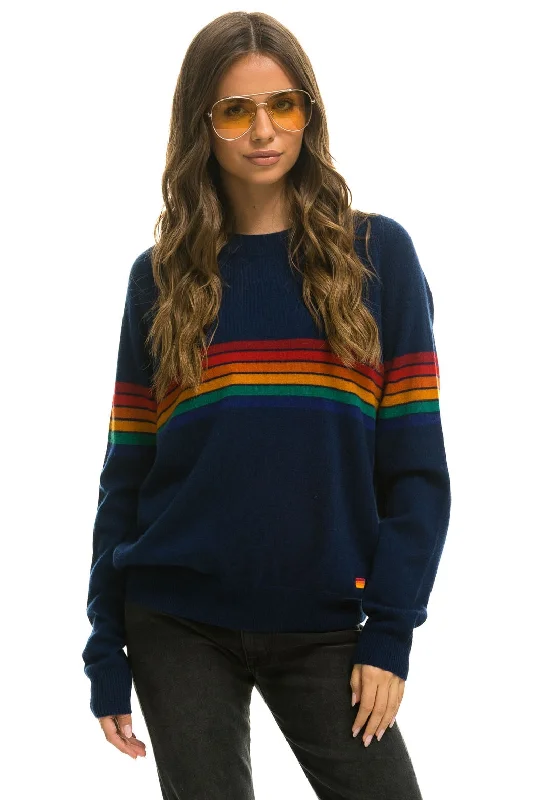 Wearable At Home Or Out RAINBOW STRIPE 6 UNISEX LIGHT CASHMERE SWEATER - MIDNIGHT