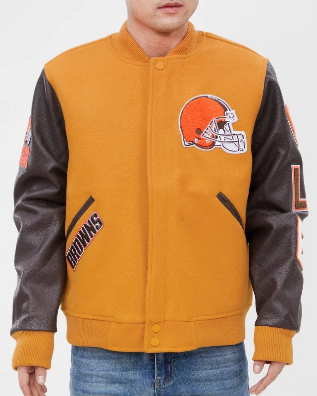 Elegant Fit NFL CLEVELAND BROWNS CLASSIC WOOL MEN'S VARSITY JACKET (WHEAT/BROWN)