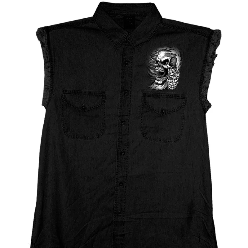 Elegant Wear Hot Leathers GMD5076 Mens Assassin Sleeveless Black Denim Shirt