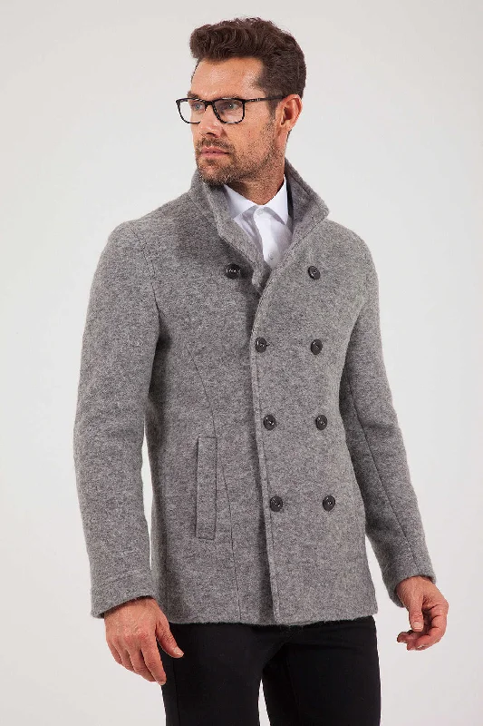 Fashionable Comfort Slim Fit Notch Lapel Alpine Wool Gray Overcoat, Gray