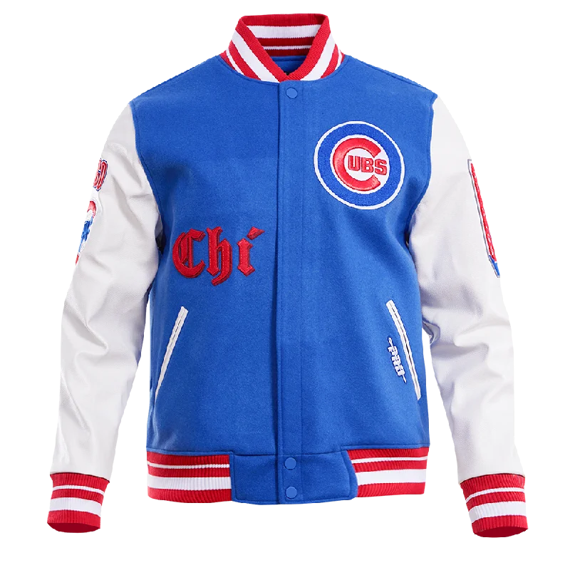 High-quality Styles MLB CHICAGO CUBS OLD ENGLISH WOOL MEN'S VARSITY JACKET (ROYAL/RED)