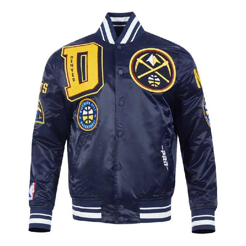 High Street Style NBA DENVER NUGGETS MASHUP MEN'S RIB SATIN JACKET (MIDNIGHT NAVY)