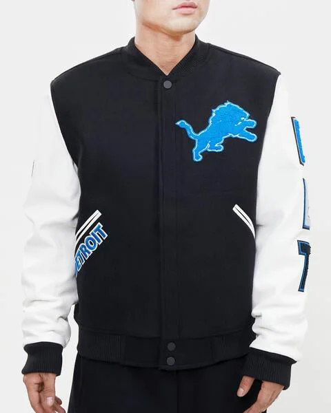 Trendy Comfort NFL DETROIT LIONS CLASSIC WOOL MEN'S VARSITY JACKET (BLACK/WHITE)