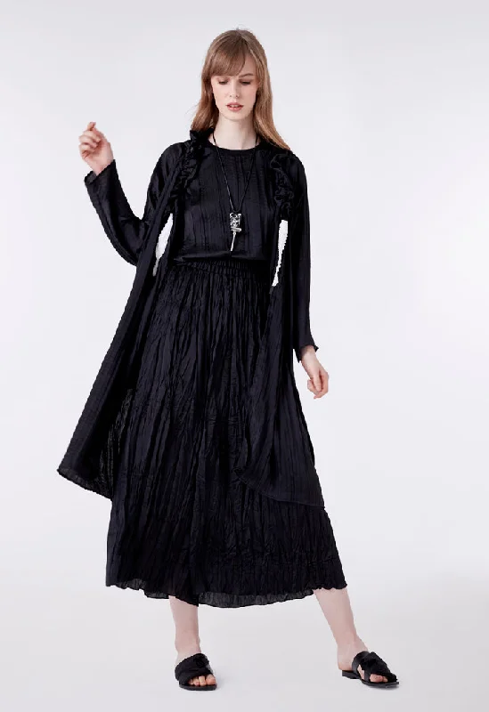 Cozy Fitting Black Drawstring Neck Outerwear