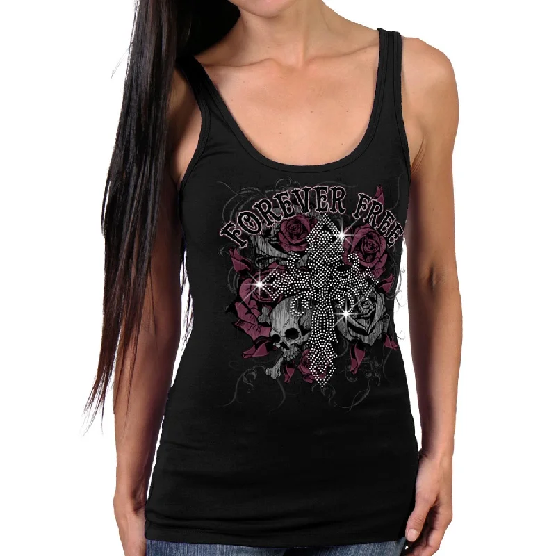 Classic Series Hot Leathers GLR2556 Ladies Black Cross Bling Tank Top Shirt