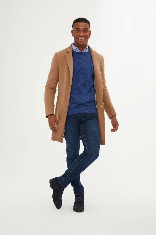 Elegant Wear Slim Fit Cachet Notch Lapel Camel Overcoat