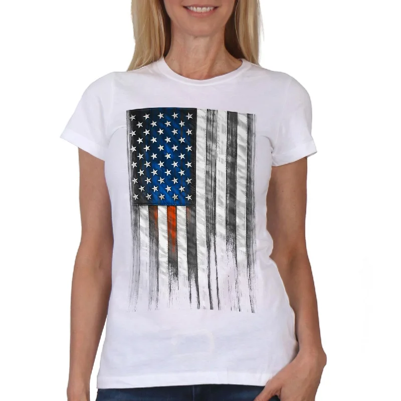 Casual Street Hot Leathers GLR1569 Ladies White Short Sleeve Heartbeat Flag T-Shirt