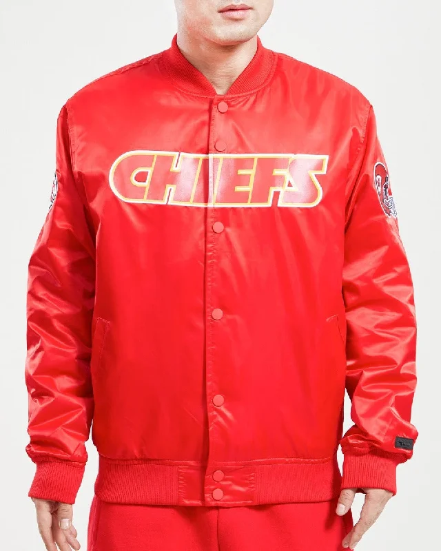 Embroidery Design NFL KANSAS CITY CHIEFS TEAM BIG LOGO MEN'S SATIN JACKET (RED)