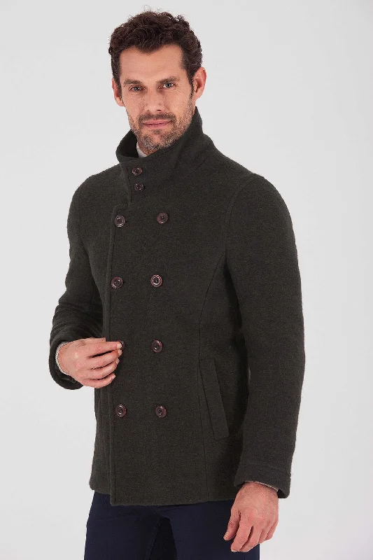 Ultra-lightweight Slim Fit Notch Lapel Alpine Wool Gray Overcoat, Khaki 1