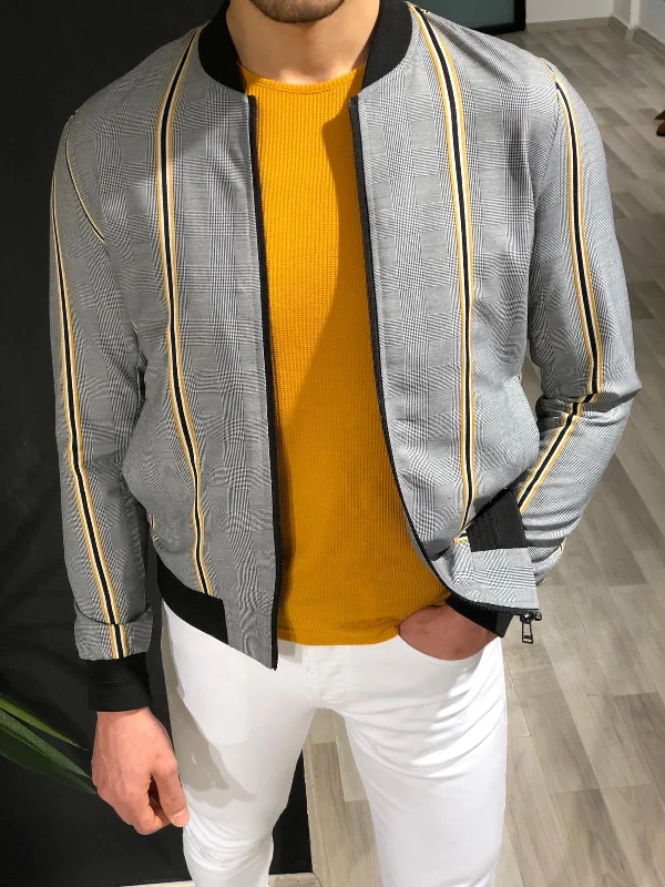 British Style Faha Slim-Fit Colored Striped Jacket in Yellow