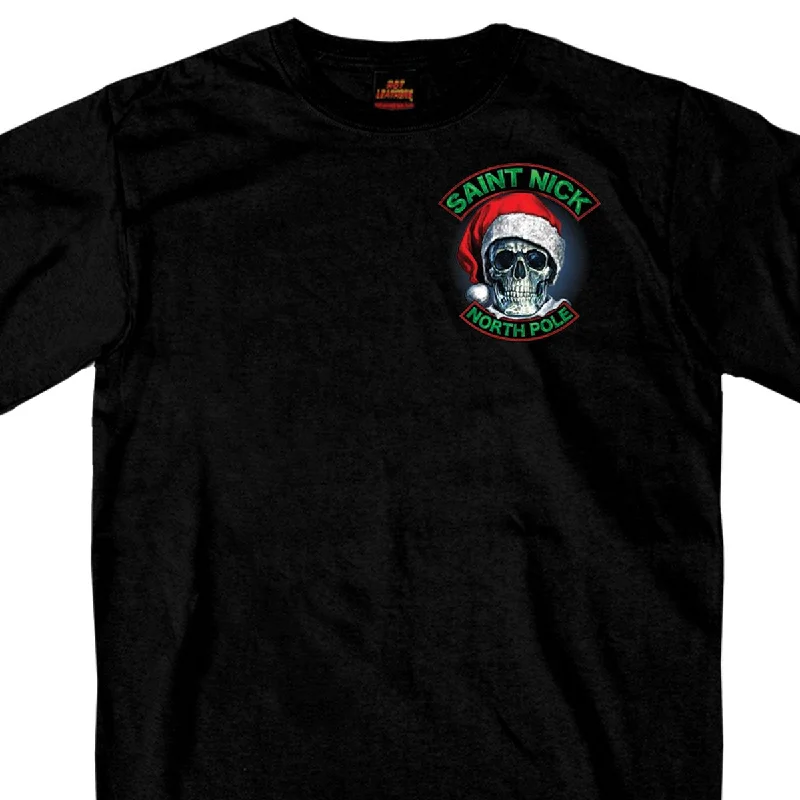 New Season Series Hot Leathers GMD1329 Men's Saint Nick Skull Christmas Black T-Shirt New Season Series Hot Leathers GMD1329 Men's Saint Nick Skull Christmas Black T-Shirt