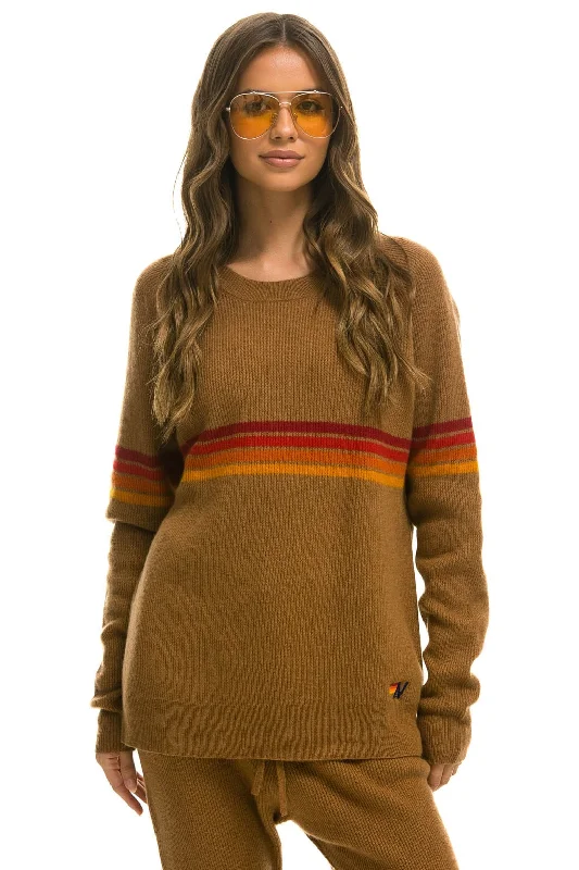 Exquisite Embroidery RAINBOW STRIPE 4 UNISEX CASHMERE SWEATER - BUTTERSCOTCH