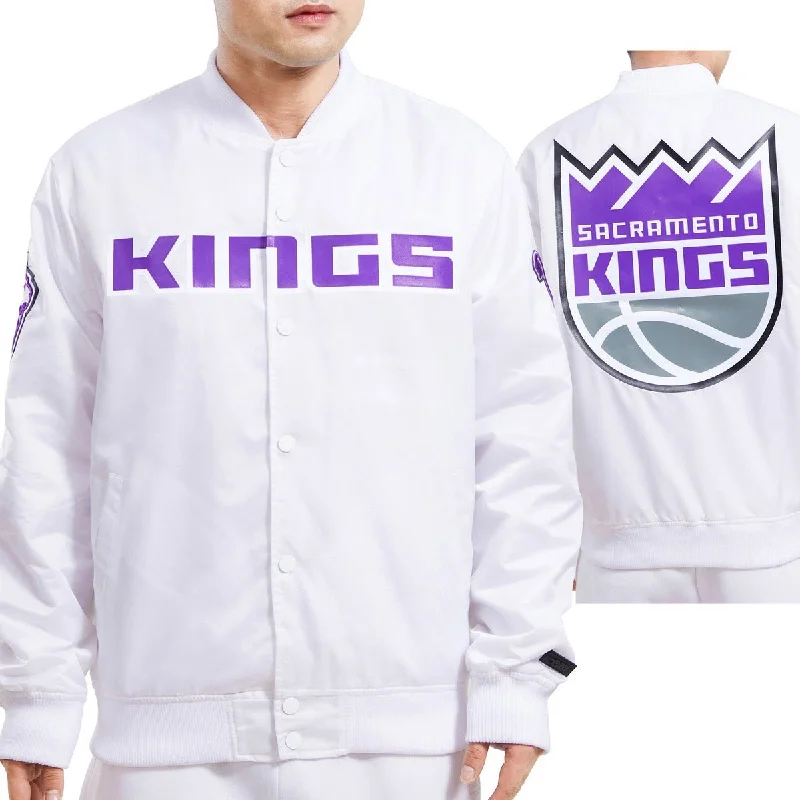 Cute Style NBA SACRAMENTO KINGS TEAM BIG LOGO MEN'S SATIN JACKET (WHITE)