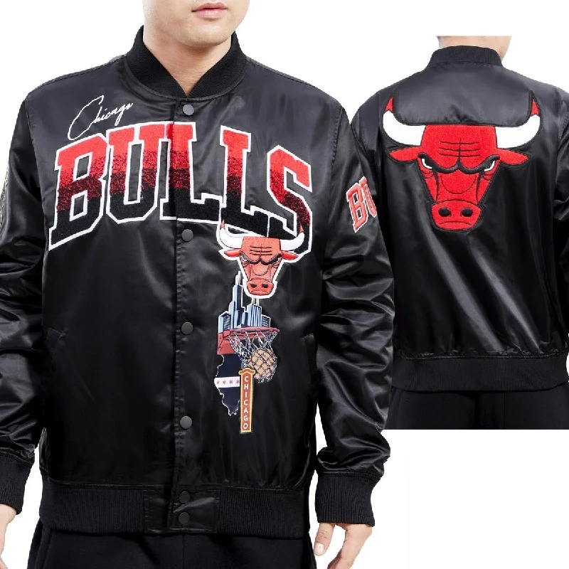 Cool Breeze At Night NBA CHICAGO BULLS HOMETOWN MEN'S SATIN JACKET (BLACK)
