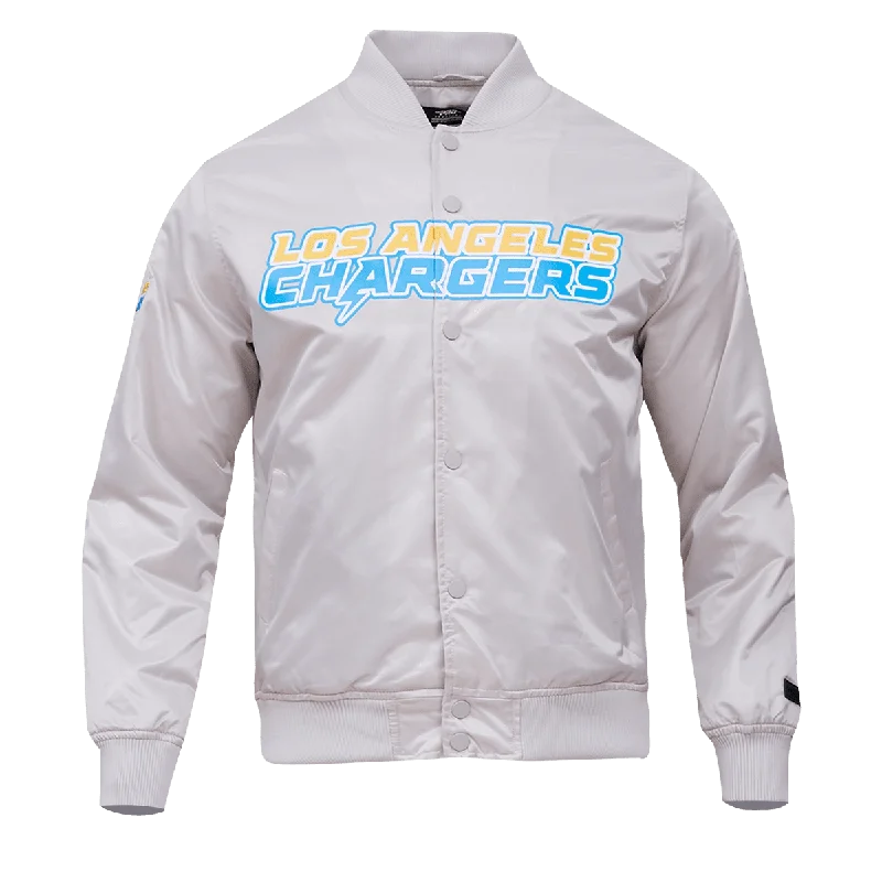 Multifunctional Style NFL LOS ANGELES CHARGERS TEAM BIG LOGO MEN'S SATIN JACKET (SILVER)