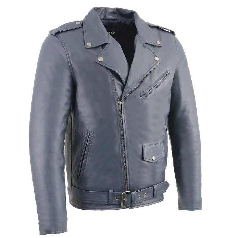 Effortless Elegance Milwaukee Leather SFM1890 Men's Blue Leather Classic Moto Leather Jacket Effortless Elegance Milwaukee Leather SFM1890 Men's Blue Leather Classic Moto Leather Jacket