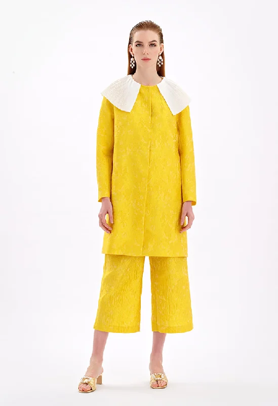 New Products Midi Jacquard Jacket With Pleated Collar