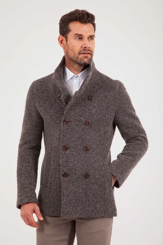 Customized Version Slim Fit Notch Lapel Alpine Wool Gray Overcoat, Brown