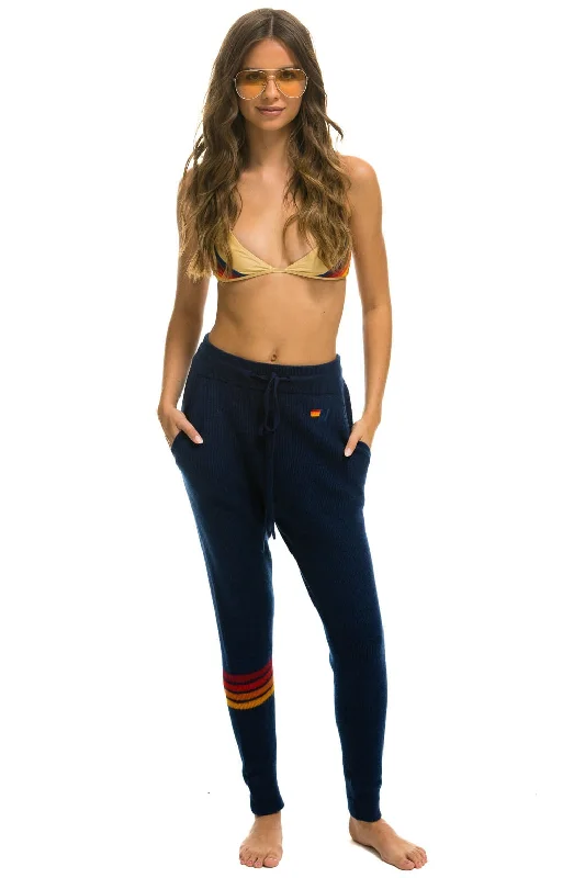Chic Lounge RAINBOW 4 STRIPE CASHMERE RELAXED FIT PANT - MIDNIGHT