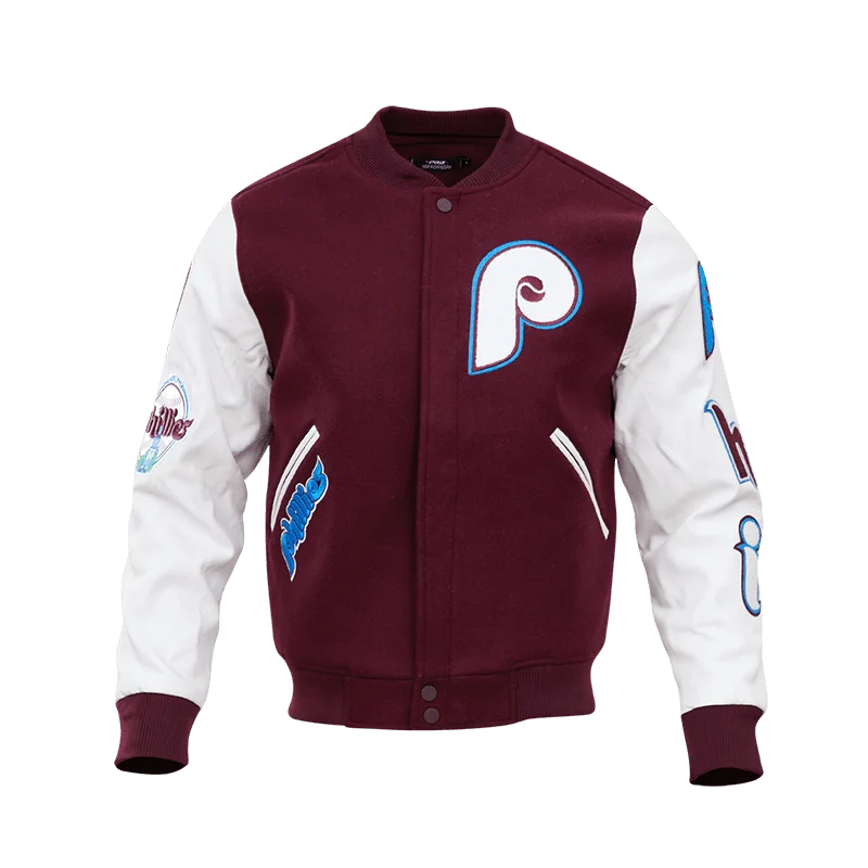 Comfortable Design MLB PHILADELPHIA PHILLIES CLASSIC WOOL MEN'S VARSITY JACKET (WINE/WHITE)