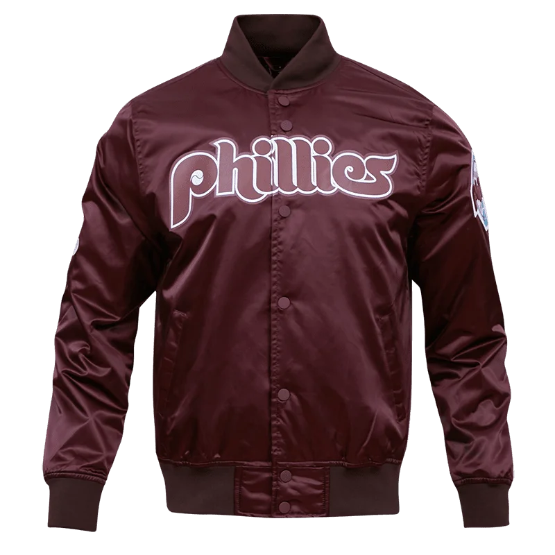 Slim Fit MLB PHILADELPHIA PHILLIES RETRO BIG LOGO MEN'S SATIN JACKET (WINE)