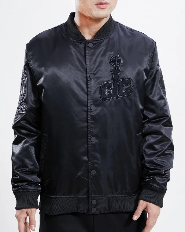 Bottom And Versatile NBA WASHINGTON WIZARDS TRIPLE BLACK LOGO MEN'S SATIN JACKET (BLACK)