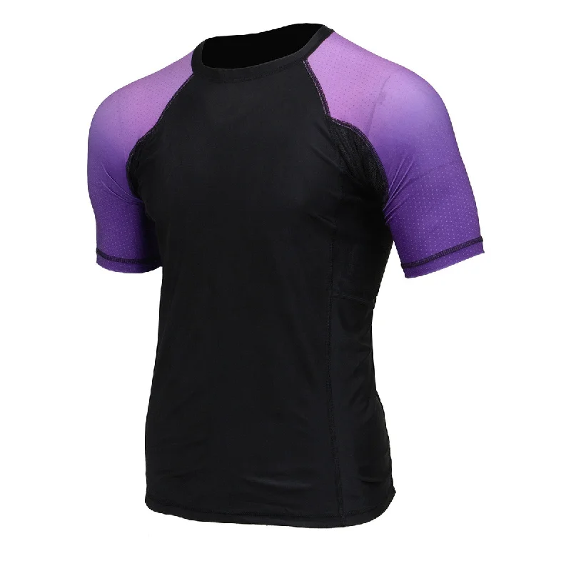 Stylish Ease X-Fitness XFM7001 Men's Black and Purple Short Sleeve Compression Rash Guard Athletic Shirt- MMA, BJJ, Wrestling, Cross Training Stylish Ease X-Fitness XFM7001 Men's Black and Purple Short Sleeve Compression Rash Guard Athletic Shirt- MMA, BJJ, Wrestling, Cross Training