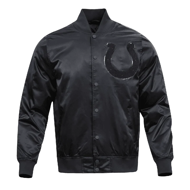 Exquisite Details NFL INDIANAPOLIS COLTS TRIPLE BLACK MEN'S SATIN JACKET (TRIPLE BLACK)