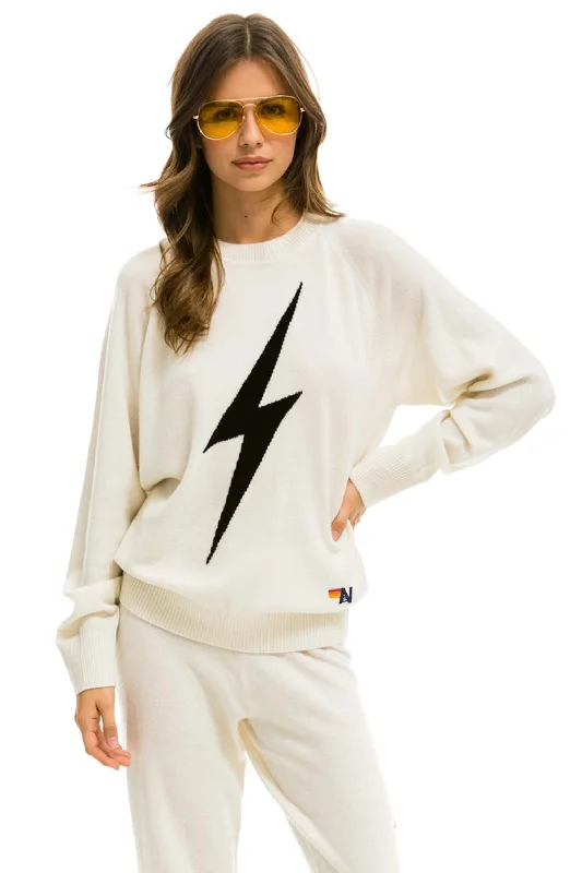Comfortable down UNISEX BOLT CASHMERE LIGHT SWEATER - VINTAGE WHITE // BLACK BOLT