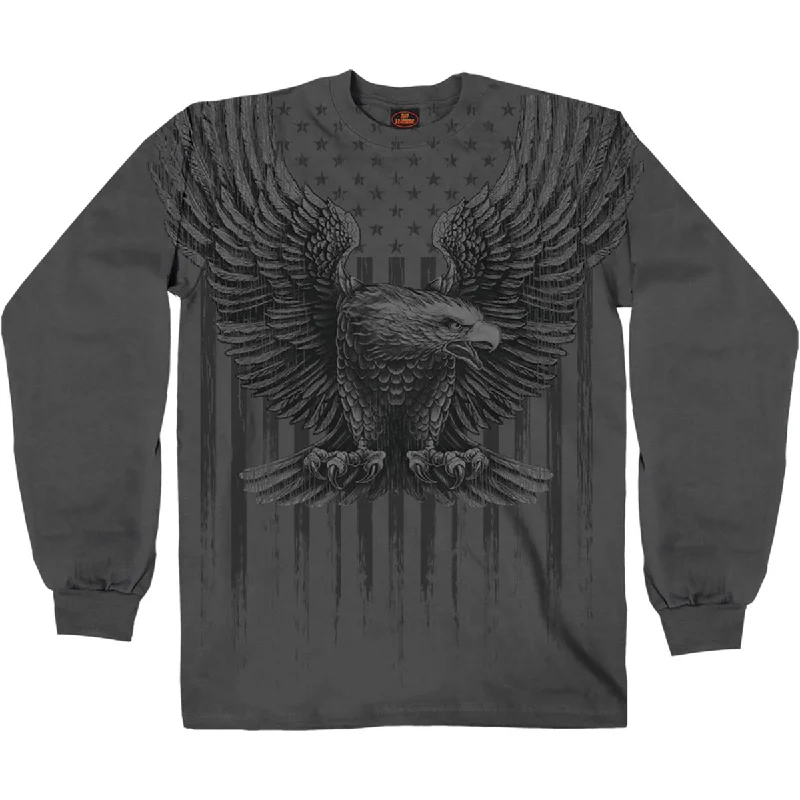 Lazy Style Hot Leathers GMS2524 Men's Charcoal Up-Wing Eagle Long Sleeve T-Shirt