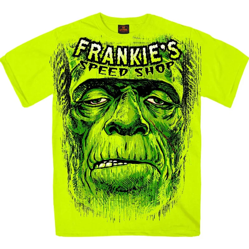 Must-have For Autumn And Winter Hot Leathers GMS1509 Men's Safety Green Frankie's Speed Shop Jumbo Print T-Shirt Must-have For Autumn And Winter Hot Leathers GMS1509 Men's Safety Green Frankie's Speed Shop Jumbo Print T-Shirt