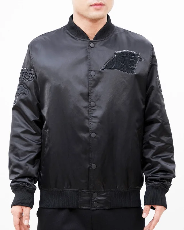 Easygoing Fashion NFL CAROLINA PANTHERS TRIPLE BLACK MEN'S SATIN JACKET (TRIPLE BLACK)
