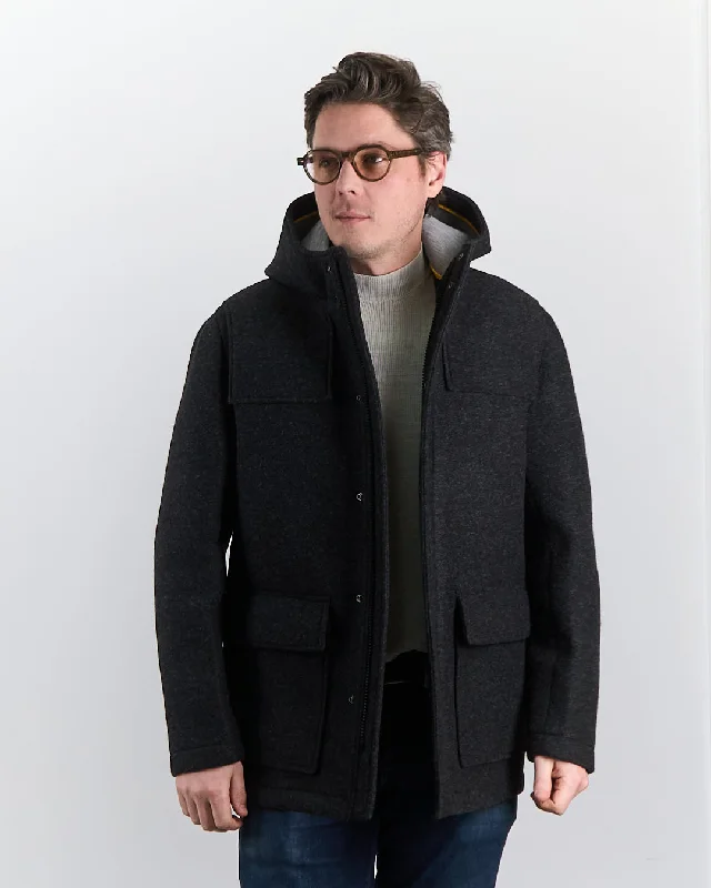 Everyday Comfort Charcoal Bonded Nylon Wool Jersey Heavy Duffel Coat