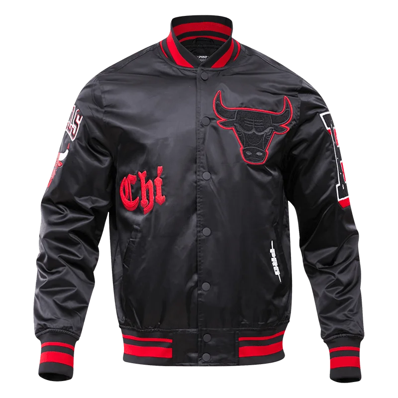 Low-key Luxury NBA CHICAGO BULLS OLD ENGLISH LOGO MEN'S SATIN JACKET (BLACK)
