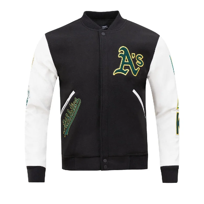 Simple Style MLB OAKLAND ATHLETICS CLASSIC WOOL MEN'S VARSITY JACKET (BLACK/WHITE)