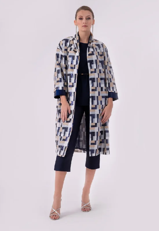 Noble Temperament Color Block Geometric Sequined Outerwear