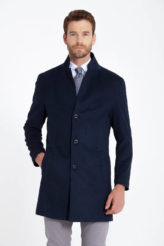 New Design Slim Fit Cachet Notch Lapel Light Navy Overcoat