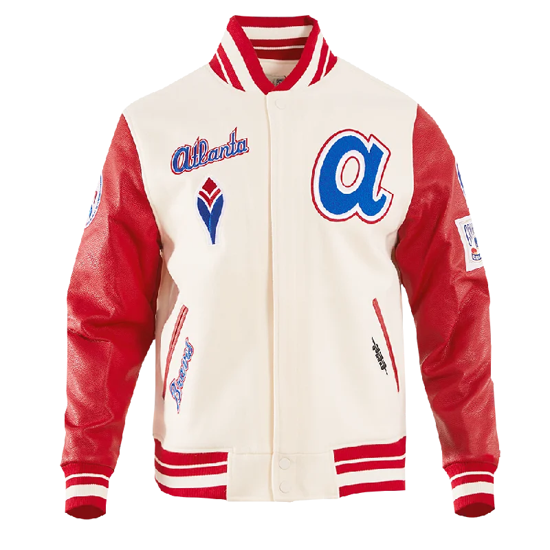 Fashionable In The Times MLB ATLANTA BRAVES RETRO CLASSIC MEN'S WOOL VARSITY JACKET (EGGSHELL/RED)