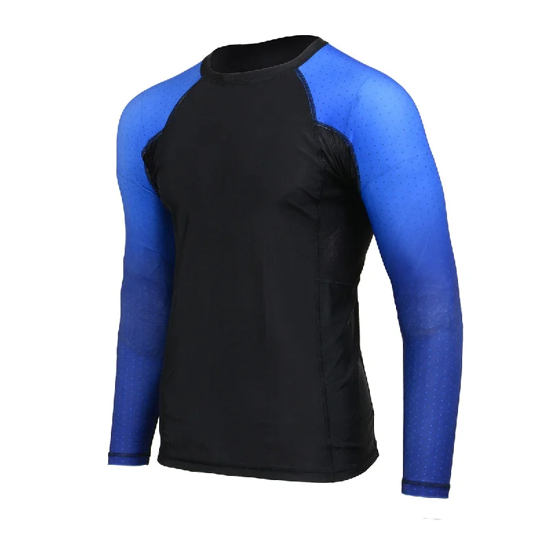 Soft Style X-Fitness XFM7000 Men's Black and Blue Long Sleeve Compression Rash Guard Athletic Shirt- MMA, BJJ, Wrestling, Cross Training