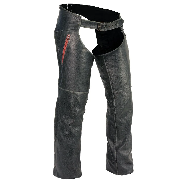 Comfortable Tops Milwaukee Leather MLM5535 Men's Vintage Grey Slate Leather Chaps with Color Accent Zipper Comfortable Tops Milwaukee Leather MLM5535 Men's Vintage Grey Slate Leather Chaps with Color Accent Zipper