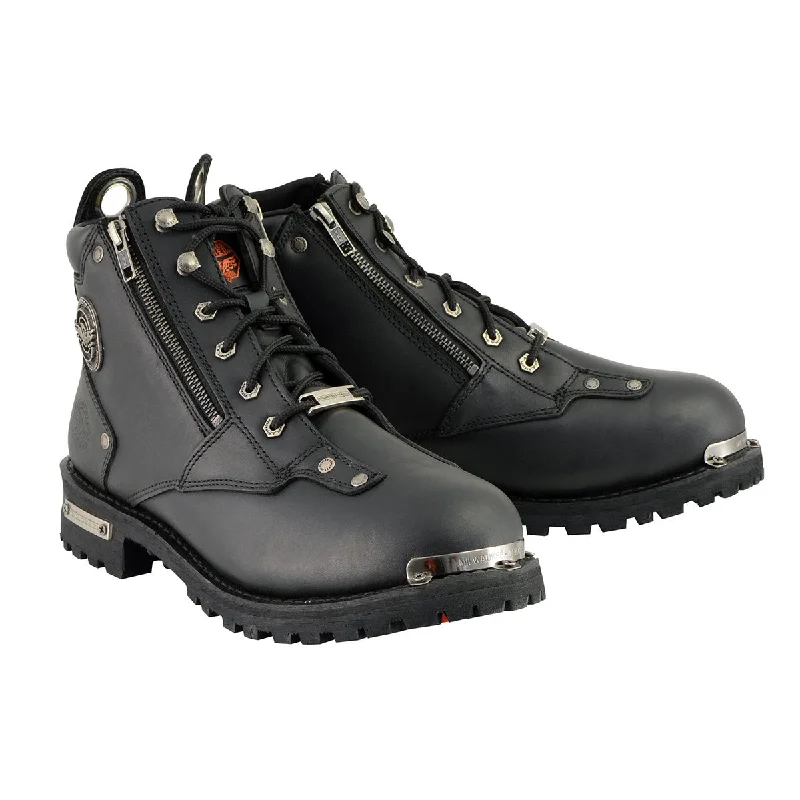 Simple Style Milwaukee Leather MBM103W Men's Black Leather Lace-Up Wide-Width Biker Boots w/ DualSide Zipper Entry Simple Style Milwaukee Leather MBM103W Men's Black Leather Lace-Up Wide-Width Biker Boots w/ DualSide Zipper Entry