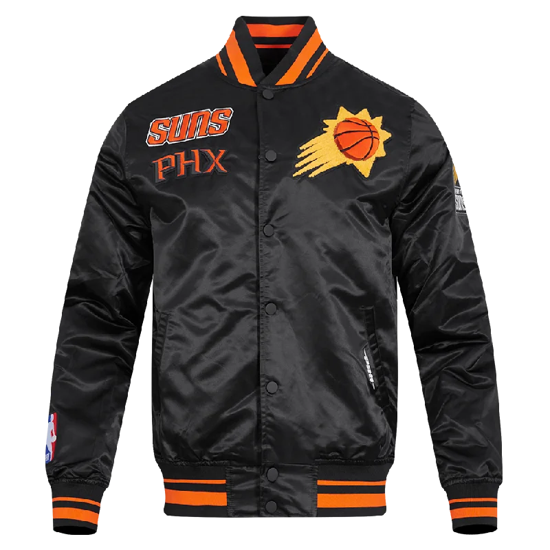 Chic Relaxation NBA PHOENIX SUNS RETRO CLASSIC MEN'S RIB SATIN JACKET (BLACK/ORANGE)