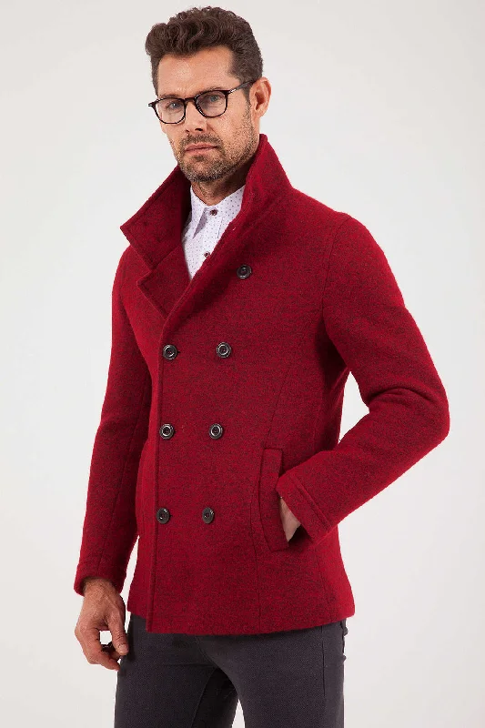 Trendy Items Slim Fit Notch Lapel Alpine Wool Gray Overcoat, Red