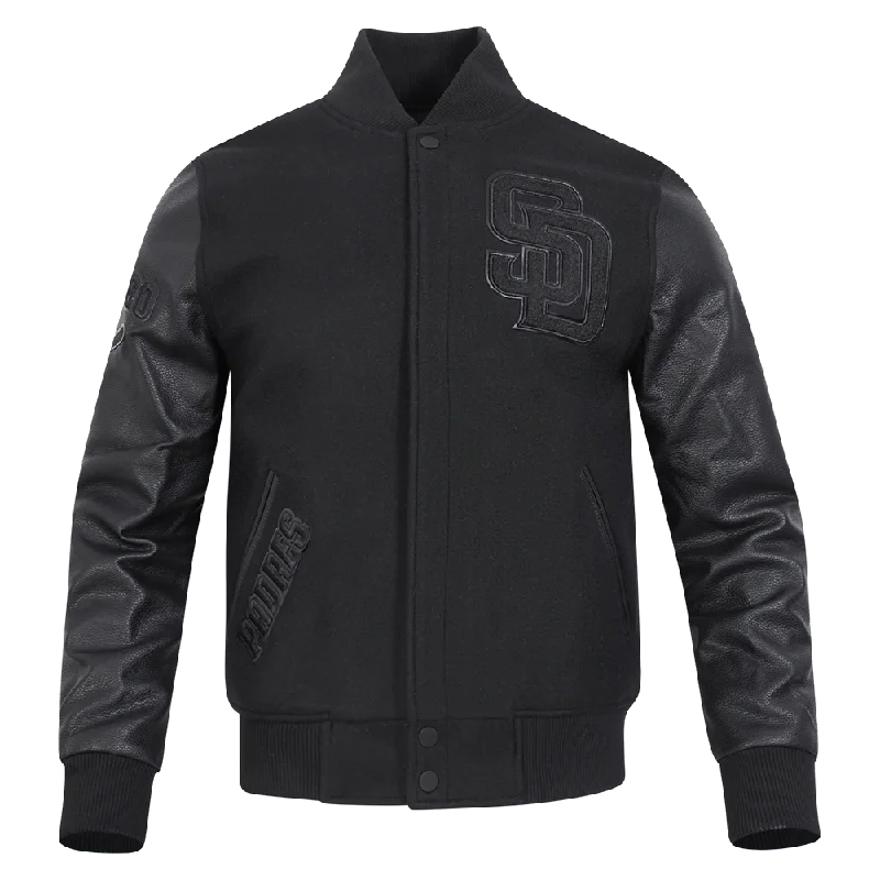 Sports Style MLB SAN DIEGO PADRES TRIPLE BLACK WOOL MEN'S VARSITY JACKET (TRIPLE BLACK)