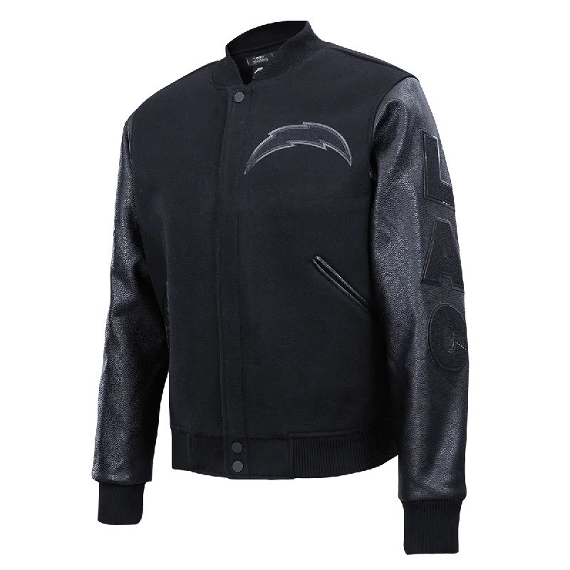 Fashion Innovation NFL LOS ANGELES CHARGERS TRIPLE BLACK LOGO MEN'S VARSITY JACKET (TRIPLE BLACK)