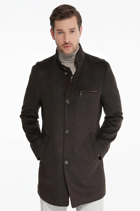 Design Trend Regular Fit Notch Lapel Brown Overcoat, Brown