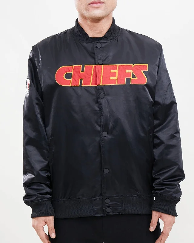 Sweet Breath NFL KANSAS CITY CHIEFS WORDMARK MEN'S SATIN JACKET (BLACK)