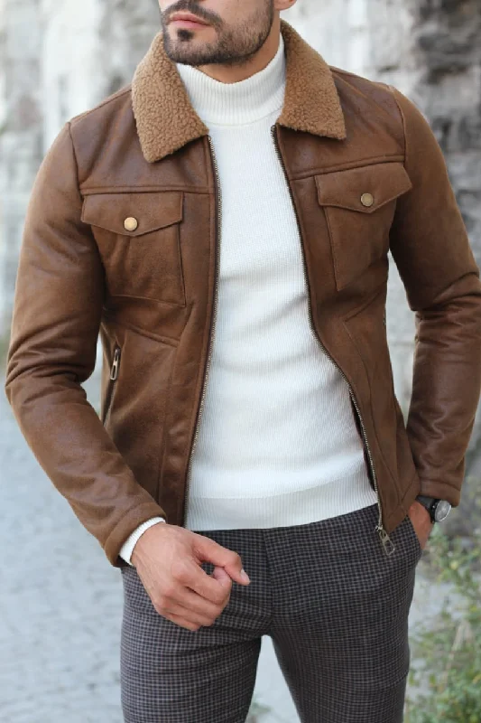 Fashion Wear Alonso Leather Coat With Collar Fur