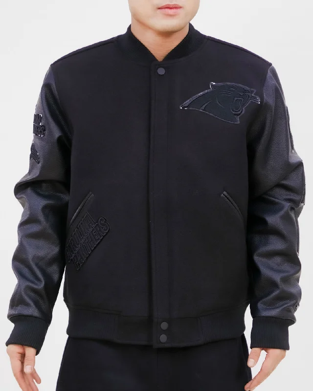Simple Comfort NFL CAROLINA PANTHERS TRIPLE BLACK WOOL MEN'S VARSITY JACKET (TRIPLE BLACK)