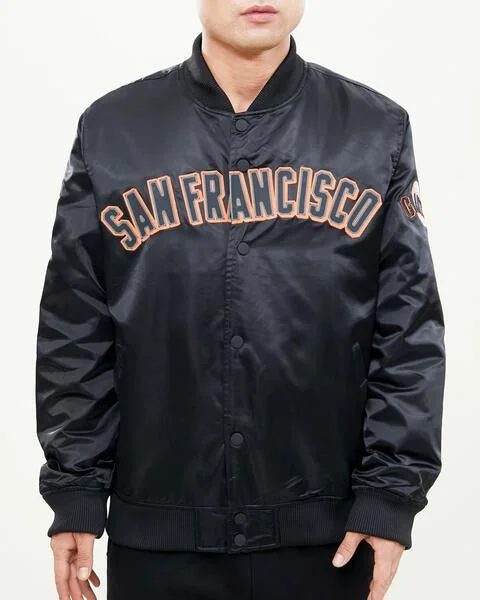 Comfort Fit MLB SAN FRANCISCO GIANTS WORDMARK MEN'S SATIN JACKET (BLACK)